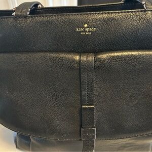 Kate Spade Black Leather Front Flap Pocket Bow Tote some cracked scrape.